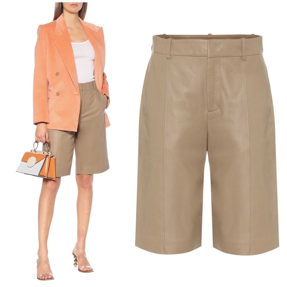 VINCE -NWT- $895 High-rise Leather Bermuda Shorts Tan Neutral | 6